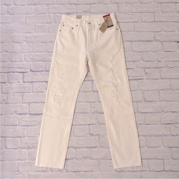 Levi's Denim - Levi’s 501 Original Straight Leg Jeans High Waisted White Denim Size 28 NWT